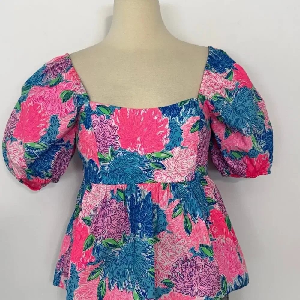 Lilly Pulitzer Kay Babydoll Short Sleeve Top in Multi Beach House Bloom 6